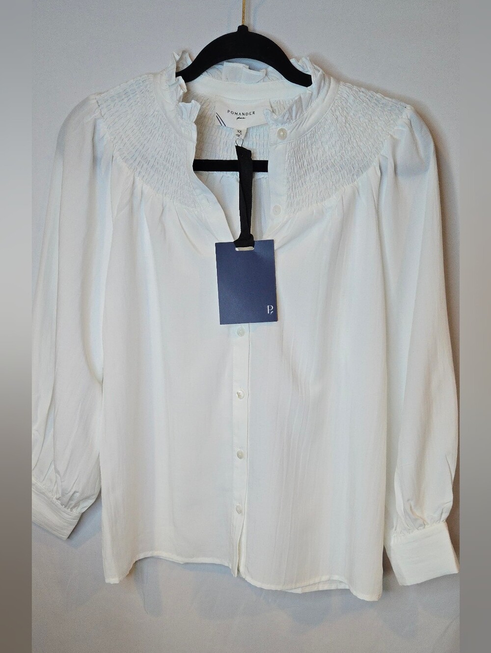 NWT Tuckernuck Pomander Place Emory White Smocked Ruffle Blouse Women's XS